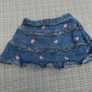 Gymboree Blue Denim Skirt attached panties 2T Embroidered pink flowers